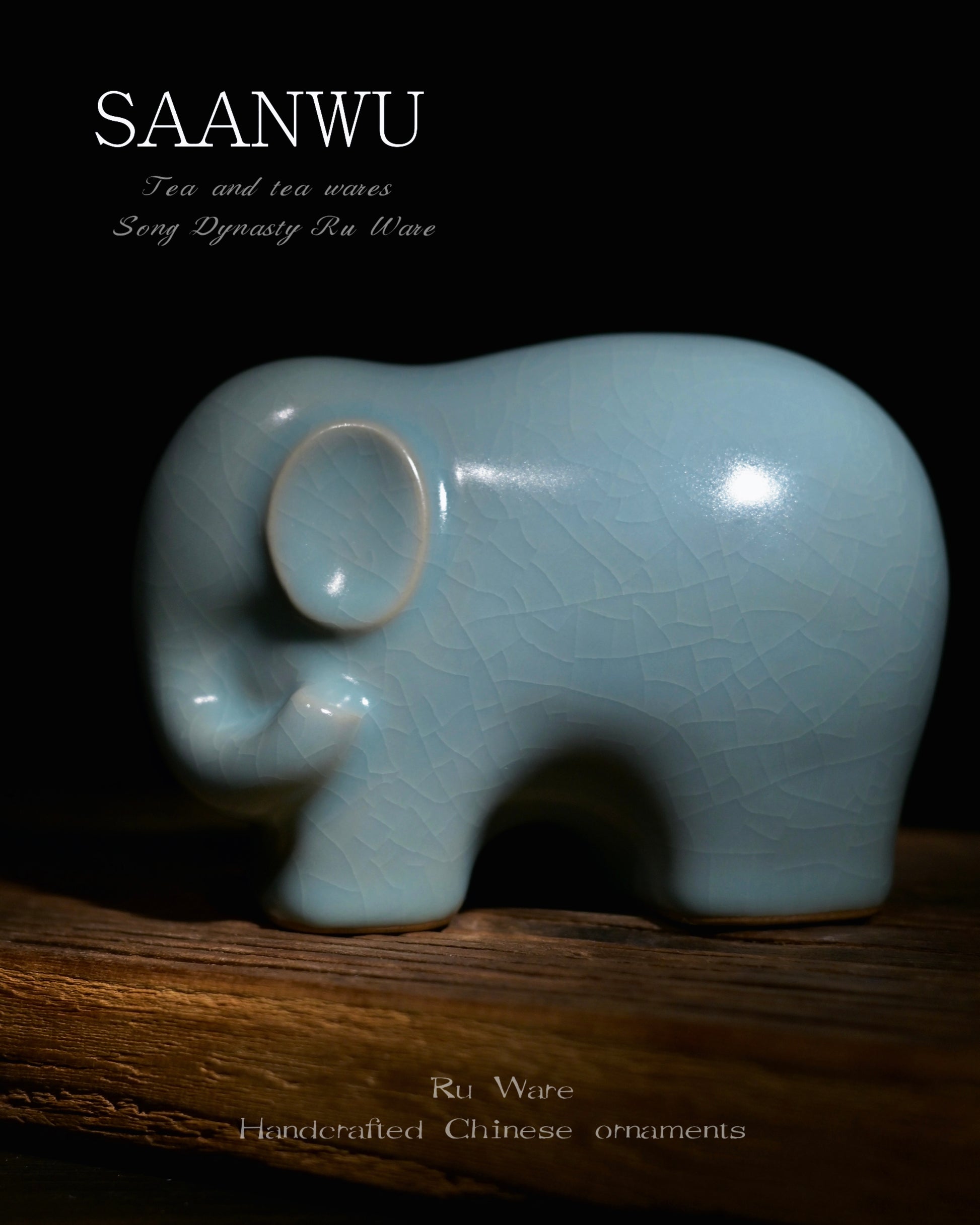 Song Dynasty Five Great Porcelains Ru Ware elephant tea pet collectible, natural crackle sky celadon glaze handmade tea accessory