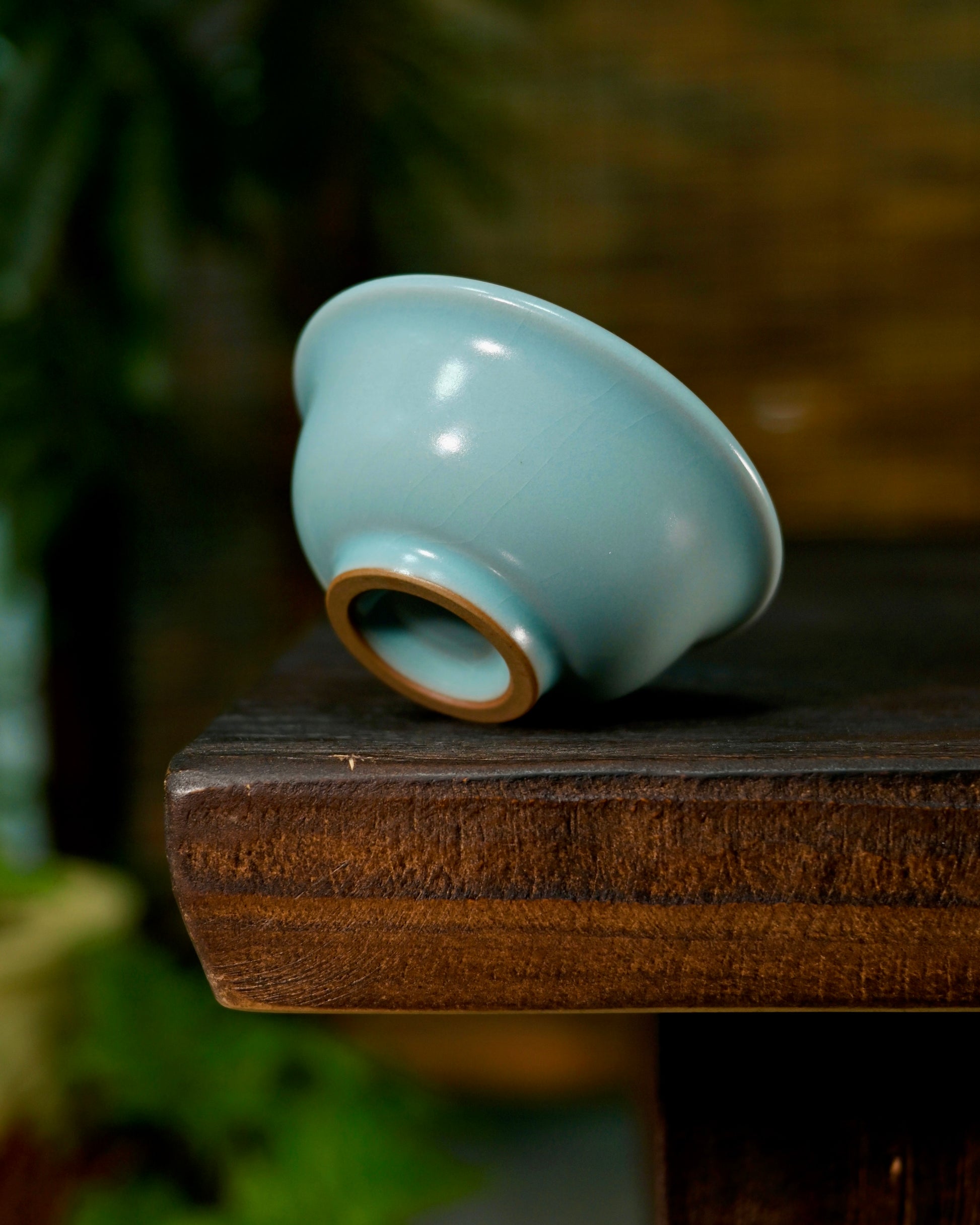 Ru porcelain tea cup featuring delicate willow-leaf crackling and substantial hand-pulled clay body