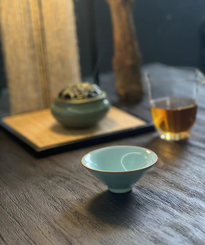 Tasse à thé haut de gamme faite main Four Ru Céladon bleu ciel