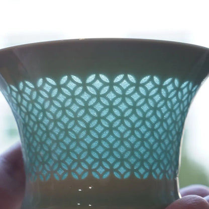 Longquan Celadon Pierced Linglong Slender Waist Gaiwan 120ml