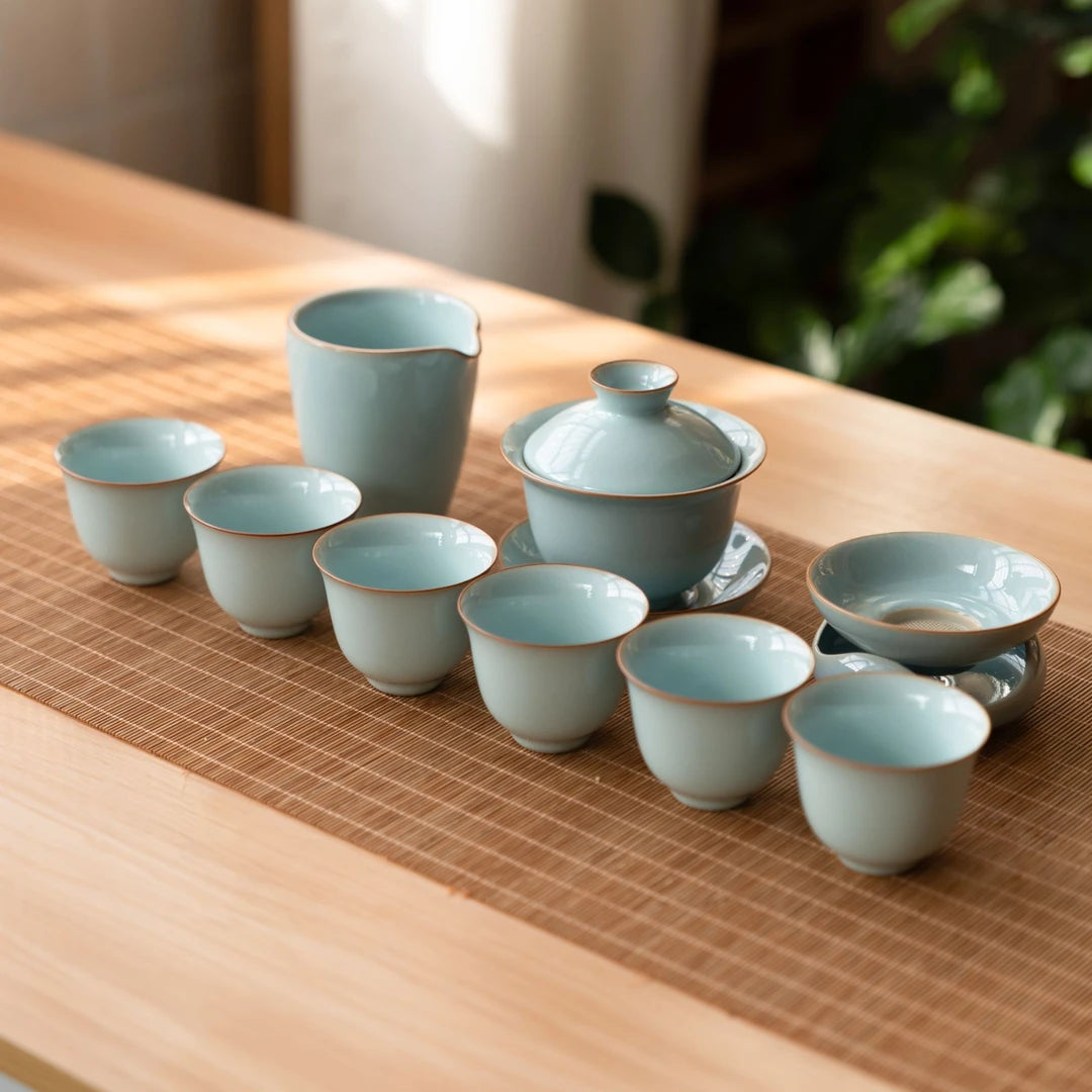 Ru Ware Sky-Blue Glaze 12-Piece Gaiwan Gongfu Tea Set 150ml