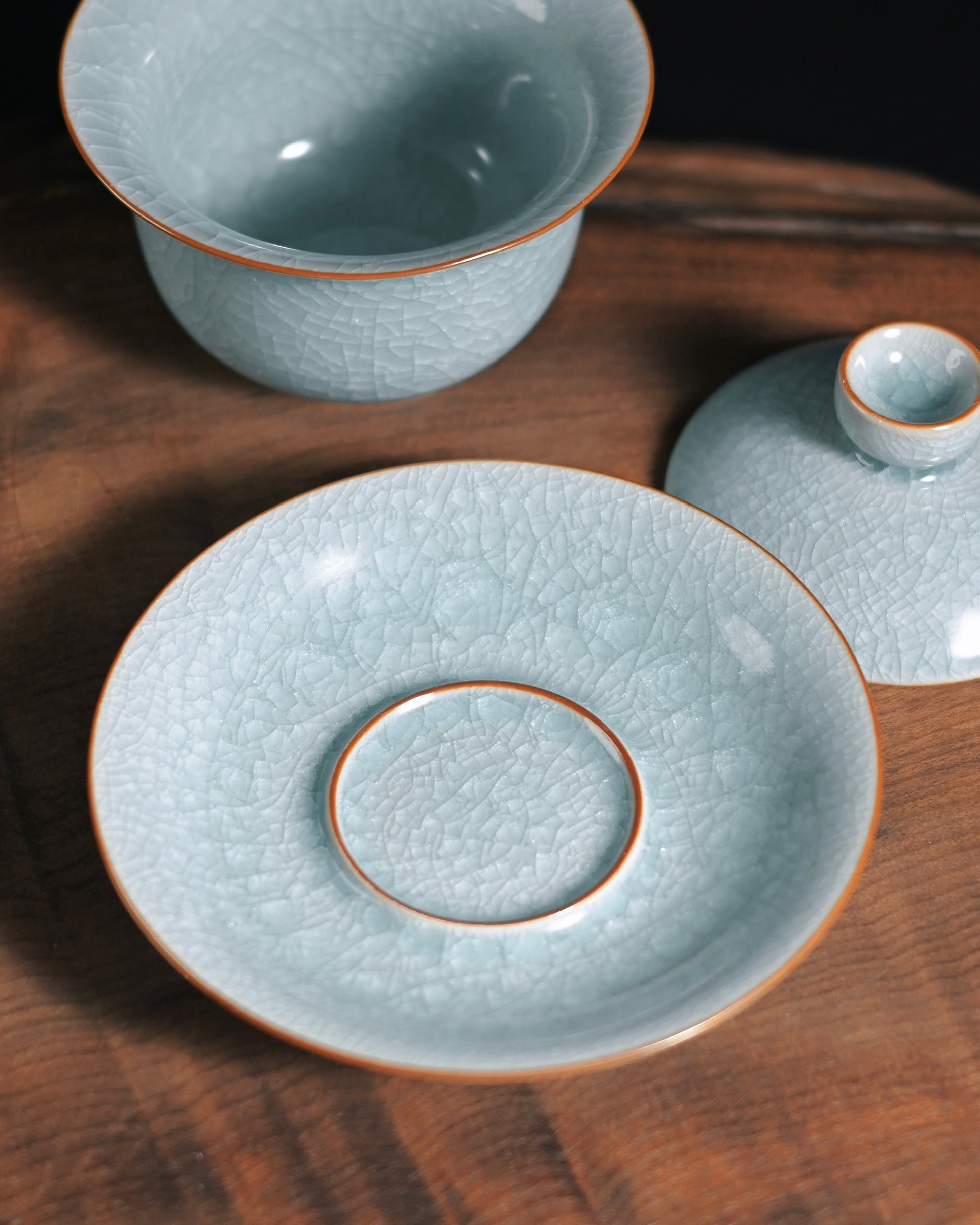 Song dynasty style Ru ware gaiwan handcrafted with celadon glaze