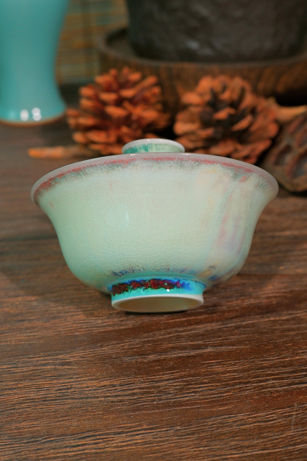 One-of-a-kind studio wood-fired lidded brewing cup with 120ml capacity for daily Gongfu tea steeping
