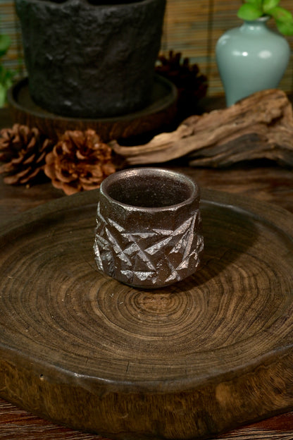 Unique Piece Hand-Carved Faceted Wood-Fired Teacup 120ml