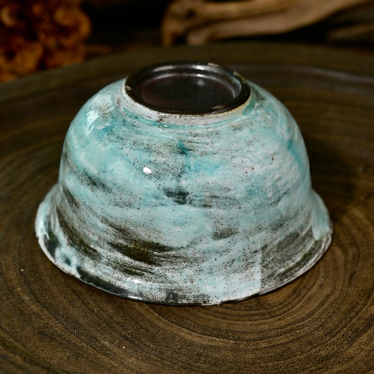 100ml wood-fired soda glaze blue gaiwan holding fresh tea leaves during Gongfu steeping