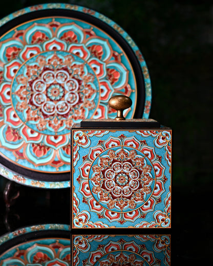 Oriental style tea tray featuring Dunhuang mural inspired artwork on bamboo charcoal fiber