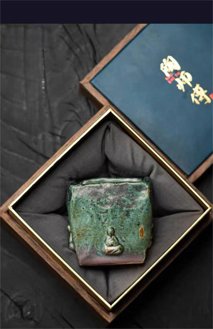 Tasse à Thé en Porcelaine Glaçurée Bronze Bouddha de Dunhuang Faite à la Main