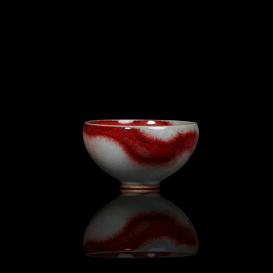 Jun Ware "Moon-White & Red Splash" Handcrafted Wood-Fired Teacup 120ML