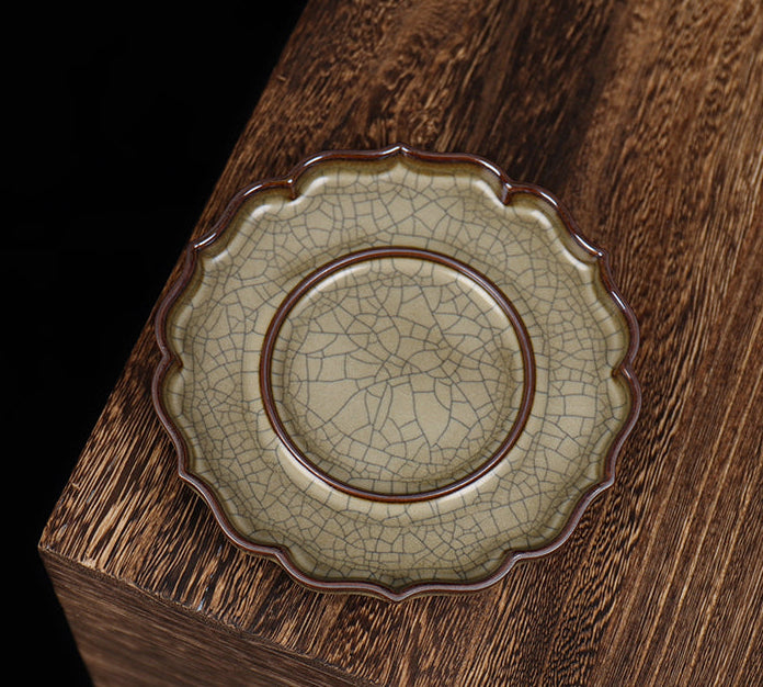 Handcrafted Longquan celadon GE style triple tea set, a perfect gift for tea enthusiasts and collectors.