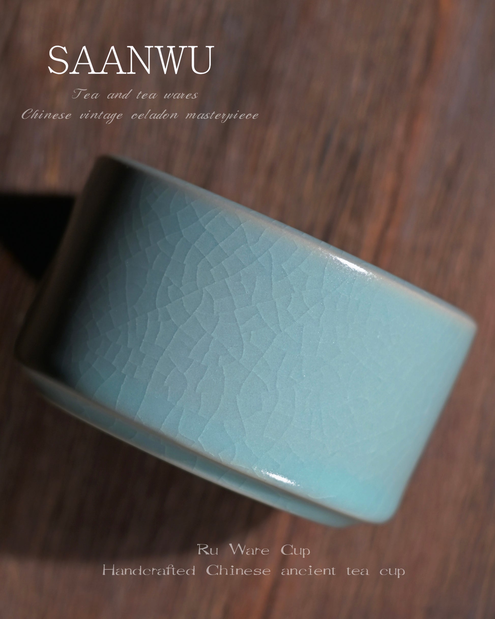 Hand‑formed teacup embodying traditional Ru‑kiln aesthetic, premium oriental hand‑crafted tableware