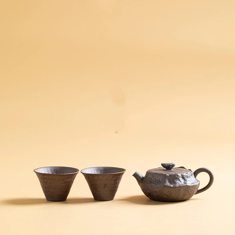 Wabi-sabi teapot displaying raw wood-fire character