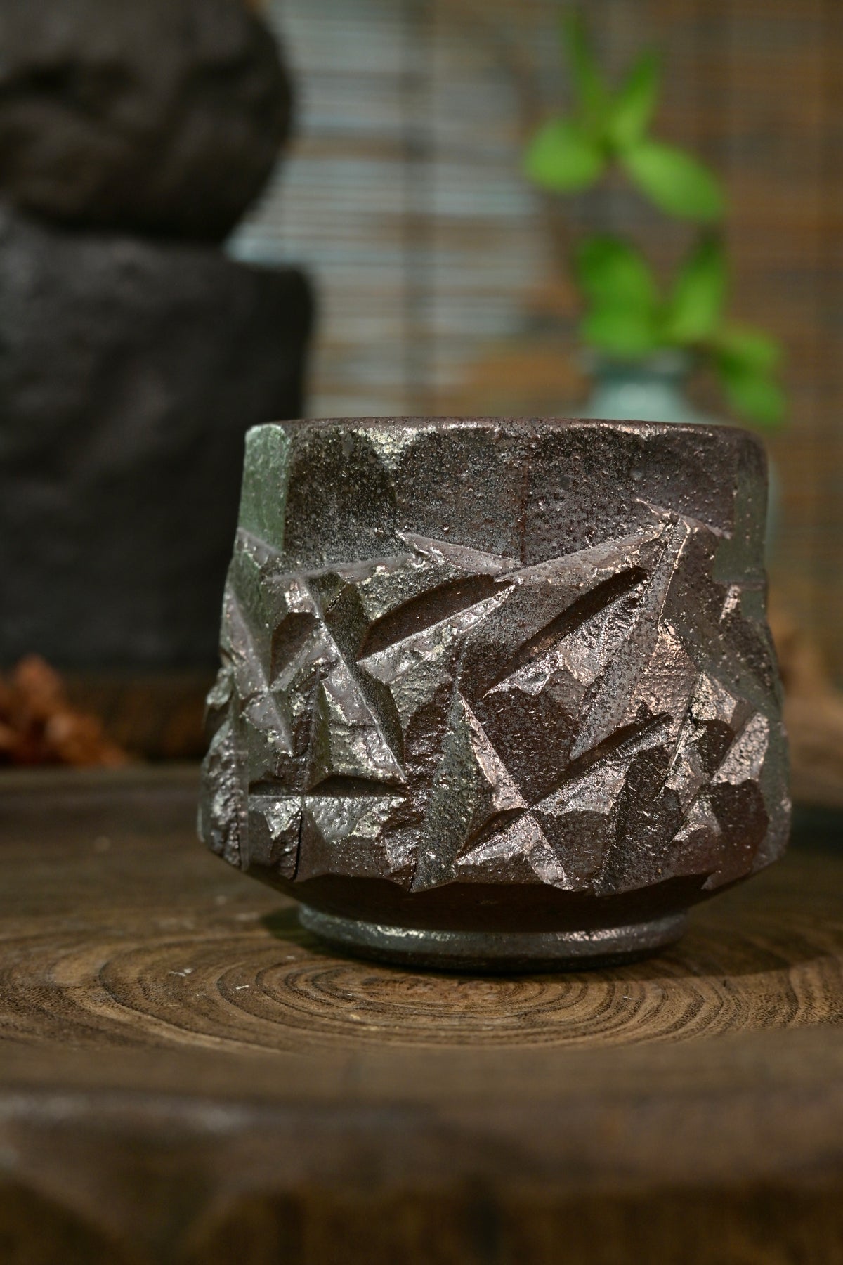 Unique Piece Hand-Carved Faceted Wood-Fired Teacup 120ml