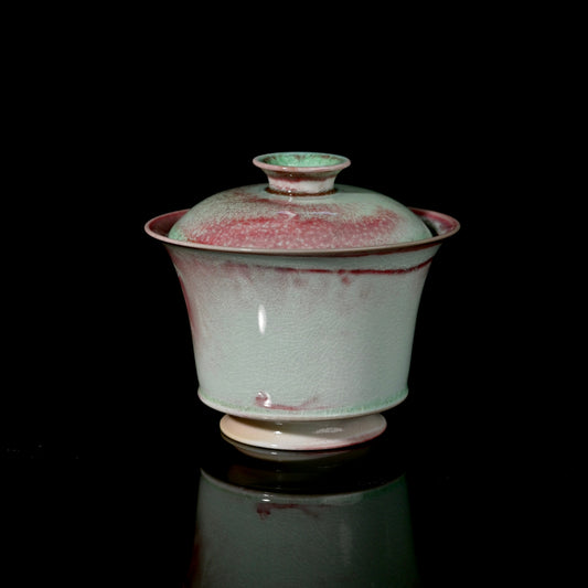 Master-crafted wood-fired soda kiln horseshoe gaiwan ideal for Gongfu tea tasting sessions