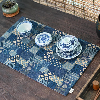 Baumwolle und Leinen bedruckt saugfähig Retro-Tischdecke Teemat Blau und Weiß