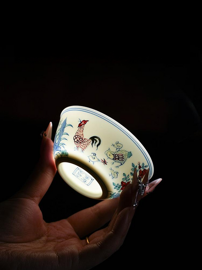 Ming imperial kiln inspiration, hand painted doucai porcelain tasting cup