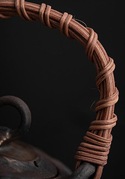 Théière rustique en argile de style Wabi-sabi avec poignée rétro et réchaud à alcool