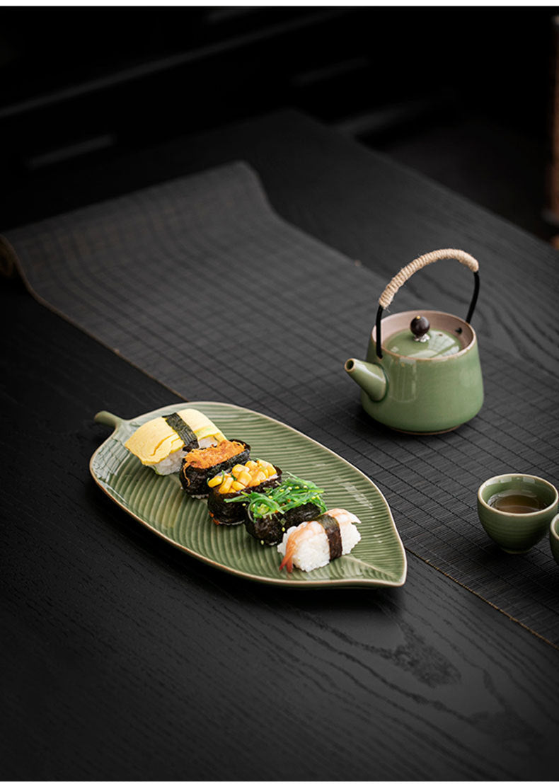 Vintage Celadon Plum Green Tea Set Teapot tea cup and tea tray