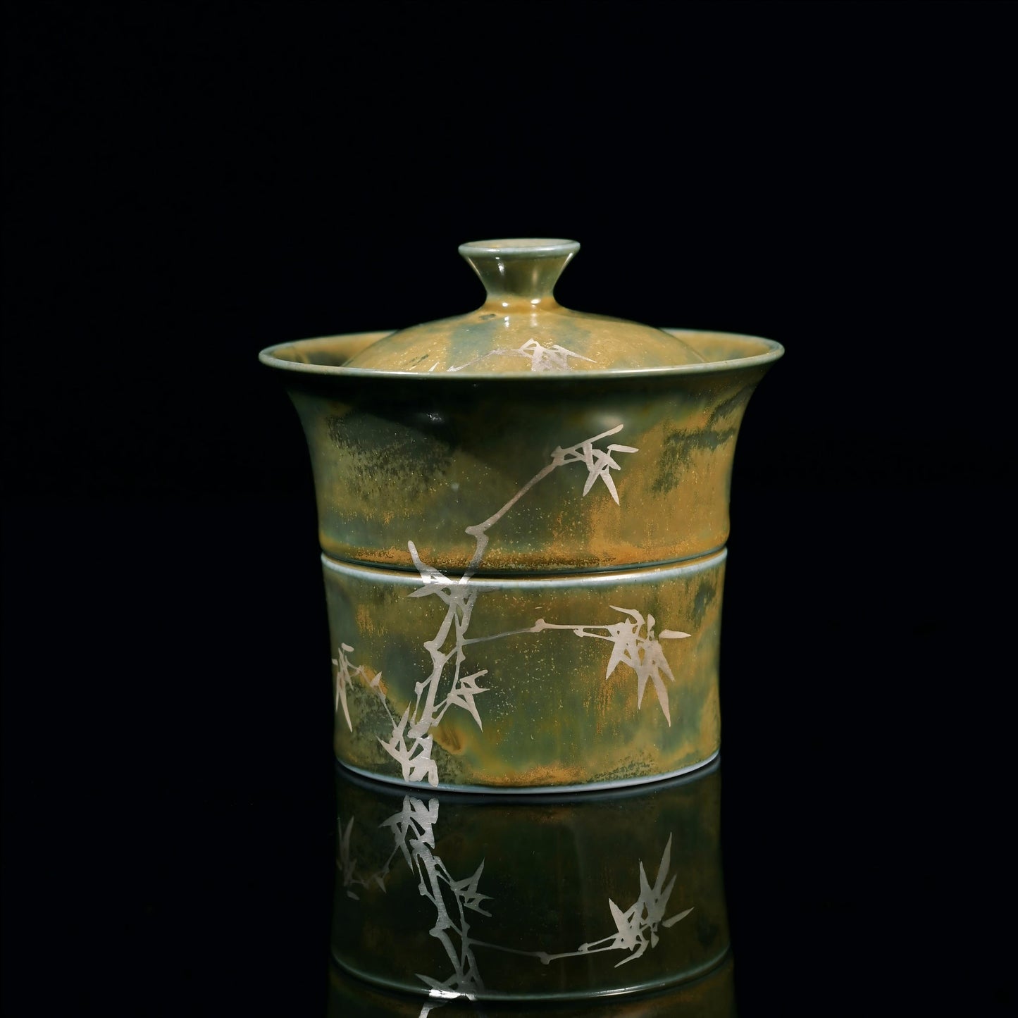 Saanwu hand painted silver-gilt bamboo shape ceramic gaiwan tea set from Jingdezhen