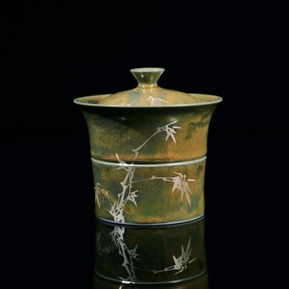 Saanwu hand painted silver-gilt bamboo shape ceramic gaiwan tea set from Jingdezhen