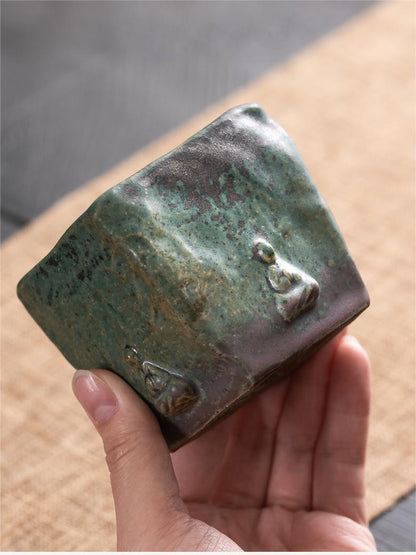 Tasse à Thé en Porcelaine Glaçurée Bronze Bouddha de Dunhuang Faite à la Main