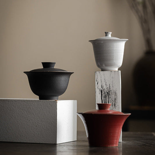 Wabi-Sabi Kohiki Handmade Coarse Clay Gaiwan – Minimalist Tea Brewing