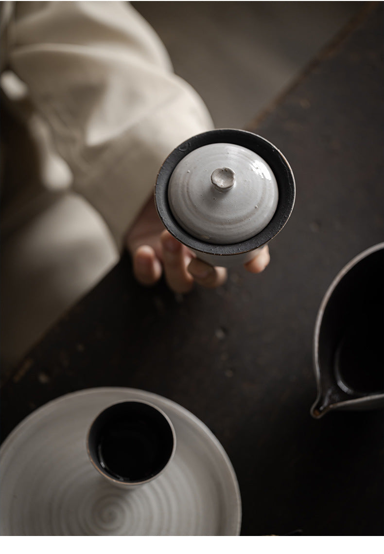 Handmade Wabi-Sabi Kohiki Gaiwan – Elegant Minimalist Teacup