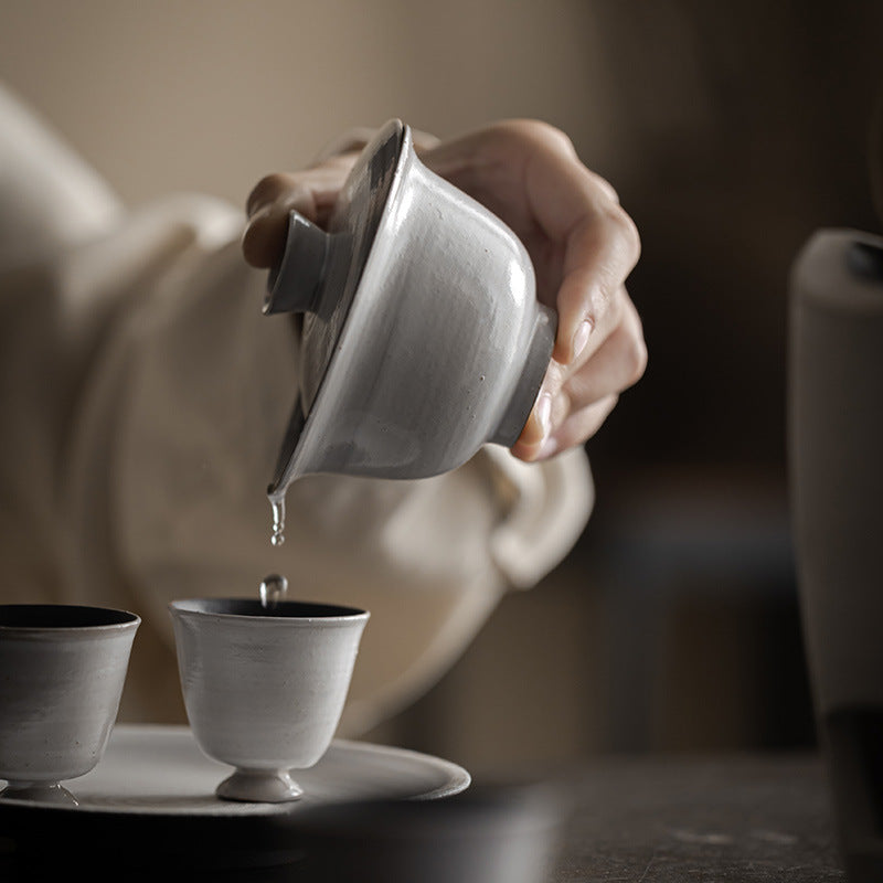 Handcrafted Kohiki Gaiwan in Wabi-Sabi Style, Coarse Clay
