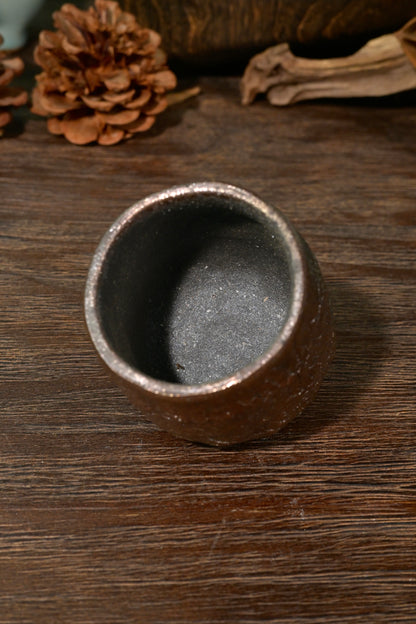 Gongfu tea setup featuring 110ml Wabi-Sabi wood-fired teacup paired with pinecone accent