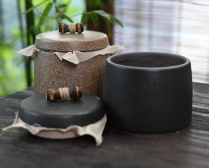 Boîte à thé en poterie brute de petite taille, style rétro japonais