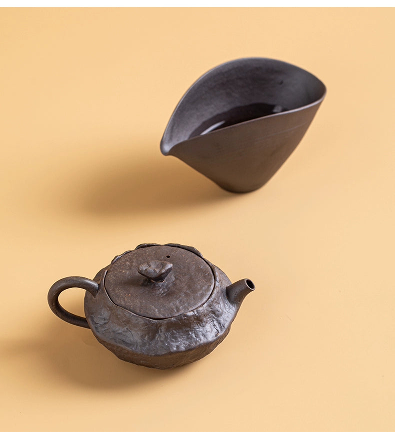 Flat teapot with organic ash marks and firing effects