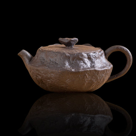 Wabi-sabi wood-fired handmade flat teapot