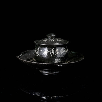 Wabi-Sabi Schwarze Glasur Handgefertigtes Kalligrafie Gaiwan-Set