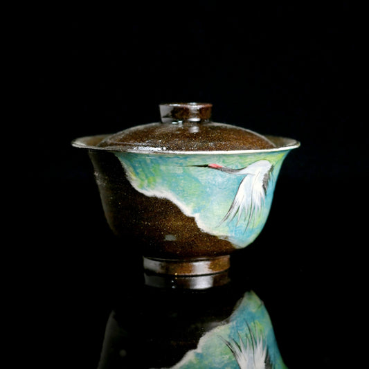 Coarse clay gaiwan from Jingdezhen with black glaze finish