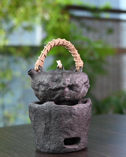 Fully assembled tea set demonstrating harmonious balance between rustic and functional design