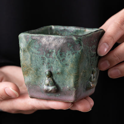 Tasse à Thé en Porcelaine Glaçurée Bronze Bouddha de Dunhuang Faite à la Main