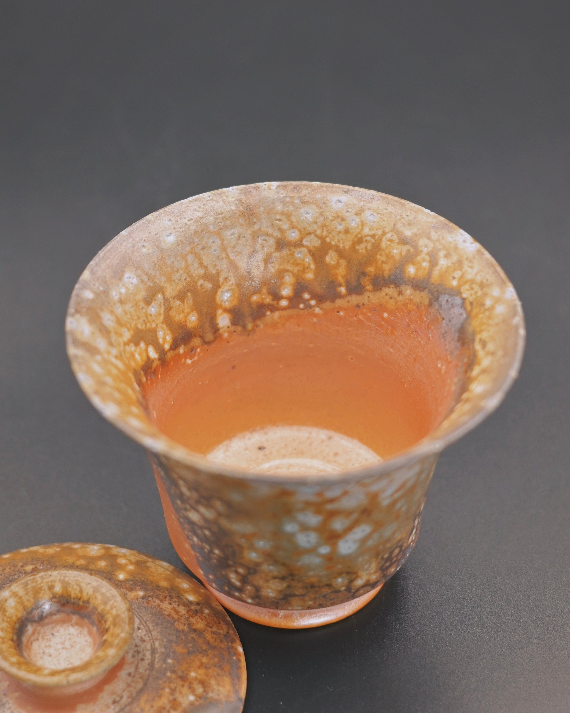 Handmade wood-fired gaiwan with wabi-sabi style finish