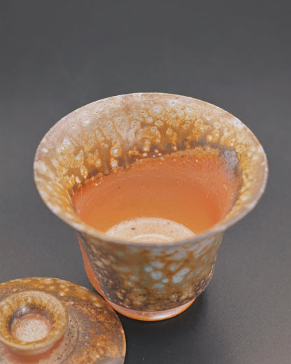 Handmade wood-fired gaiwan with wabi-sabi style finish