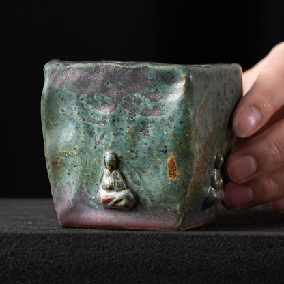 Tasse à Thé en Porcelaine Glaçurée Bronze Bouddha de Dunhuang Faite à la Main