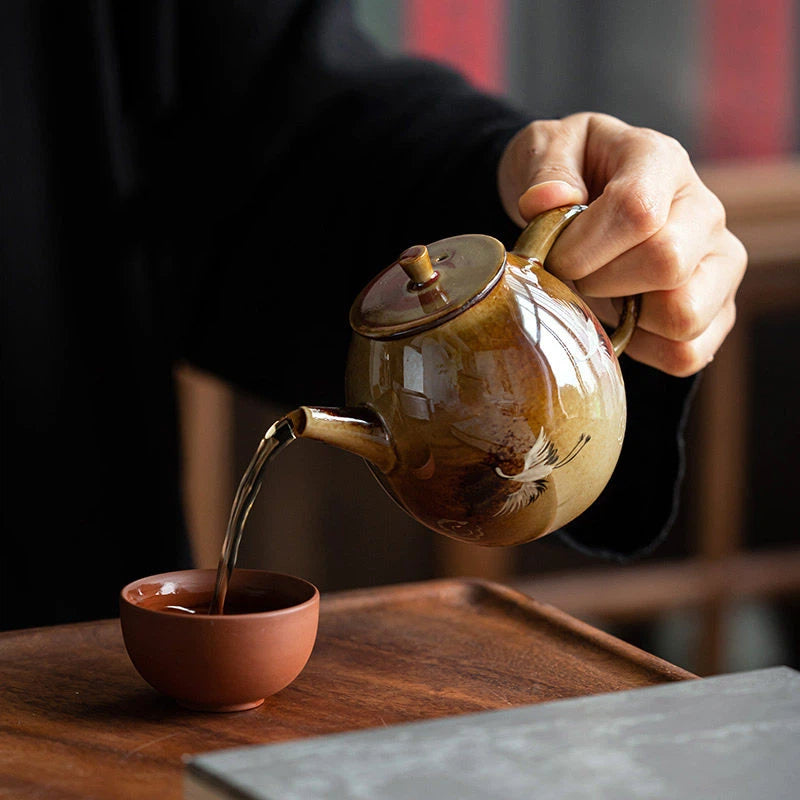 Jingdezhen Wood-fired Hand-painted Crane Underglaze Dragon-Egg Teapot