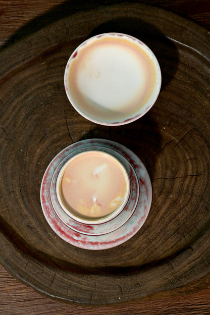 Classical bamboo-joint lidded tea bowl with volcanic soda glaze blushing built for rock tea brewing