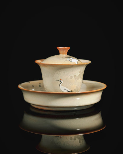 Jingdezhen handmade three talents gaiwan tea set