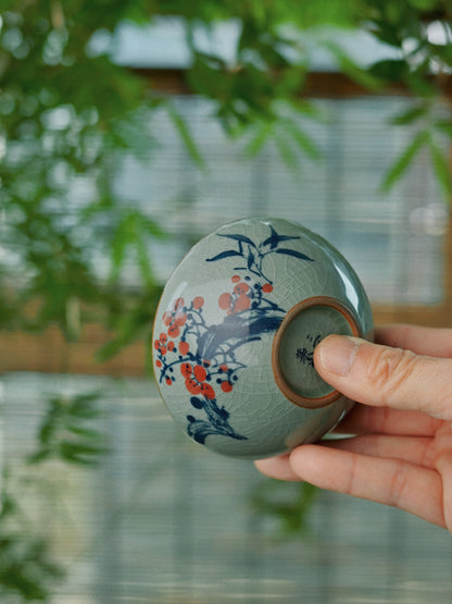 Jingdezhen Handbemalte Pflaumenblüte Unterglasur Pu-Erh-Teetasse / Teekanne