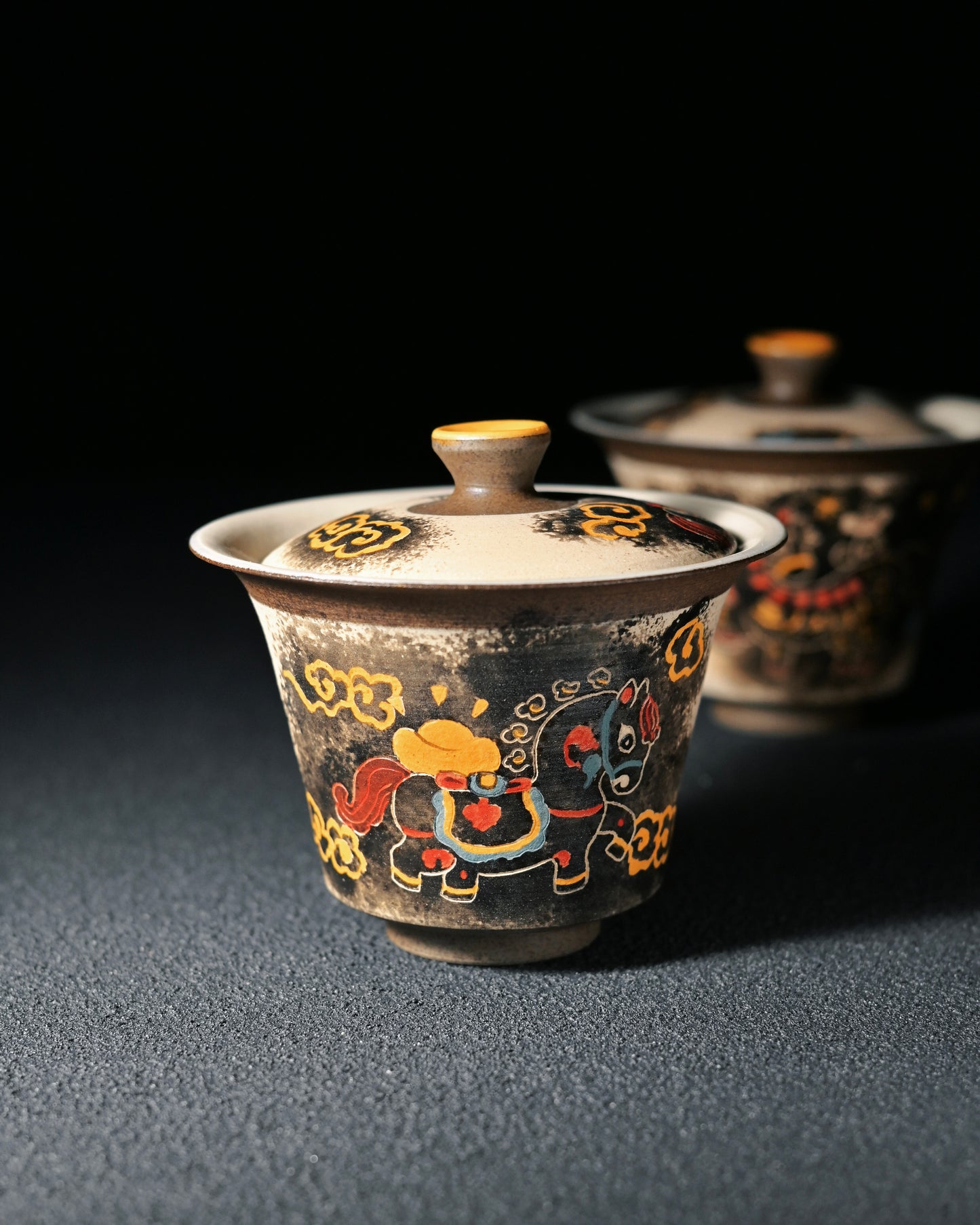 Year of the Horse themed lidded bowl combining cultural symbolism with functional tea ceremony design