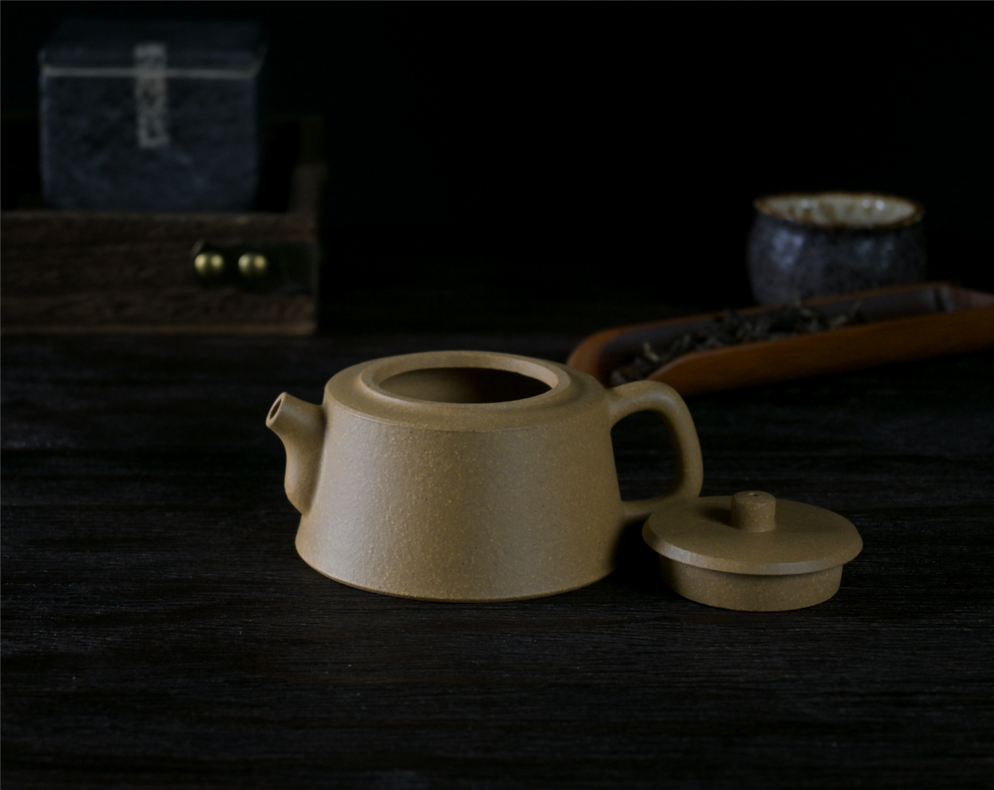 150ml Yixing teapot with Han-style influences, made from raw ore yellow Duan clay with grainy texture
