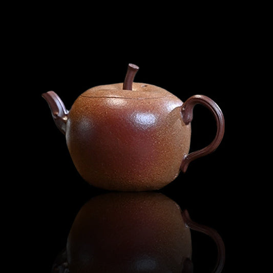 Yixing Zisha Handmade Apple-Shaped ‘‘Golden Duanni’’ Teapot