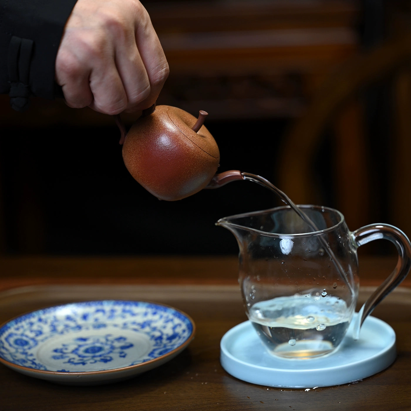 Close-up of Duanni Zisha teapot spout and handle