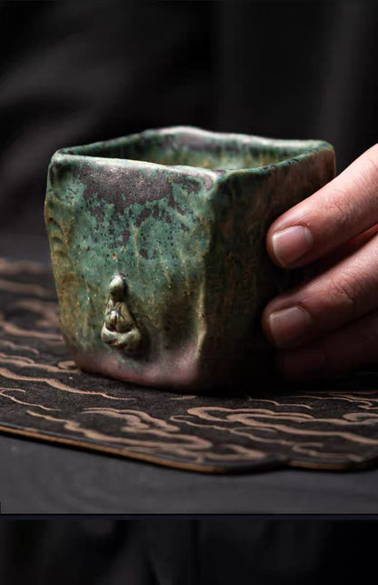 Tasse à Thé en Porcelaine Glaçurée Bronze Bouddha de Dunhuang Faite à la Main