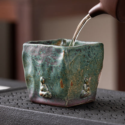 Tasse à Thé en Porcelaine Glaçurée Bronze Bouddha de Dunhuang Faite à la Main