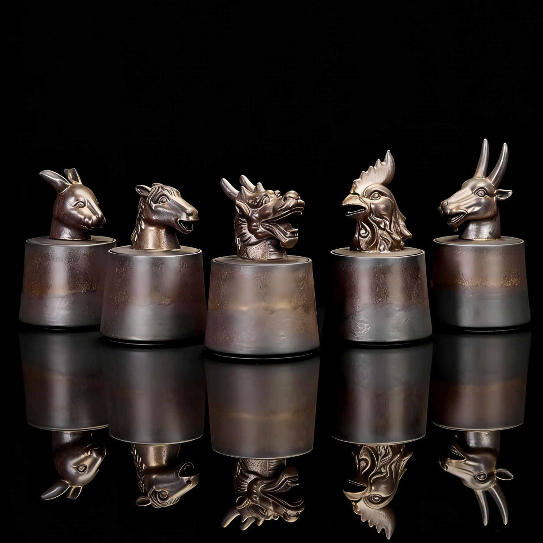 Chinese zodiac animal head tea canister with rustic glaze