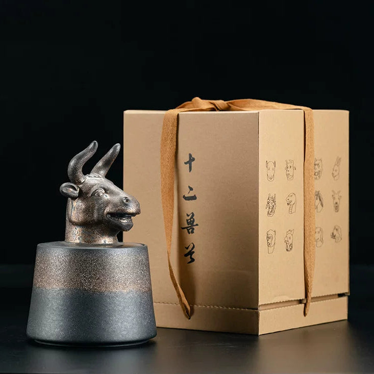 Oriental style zodiac tea storage jar